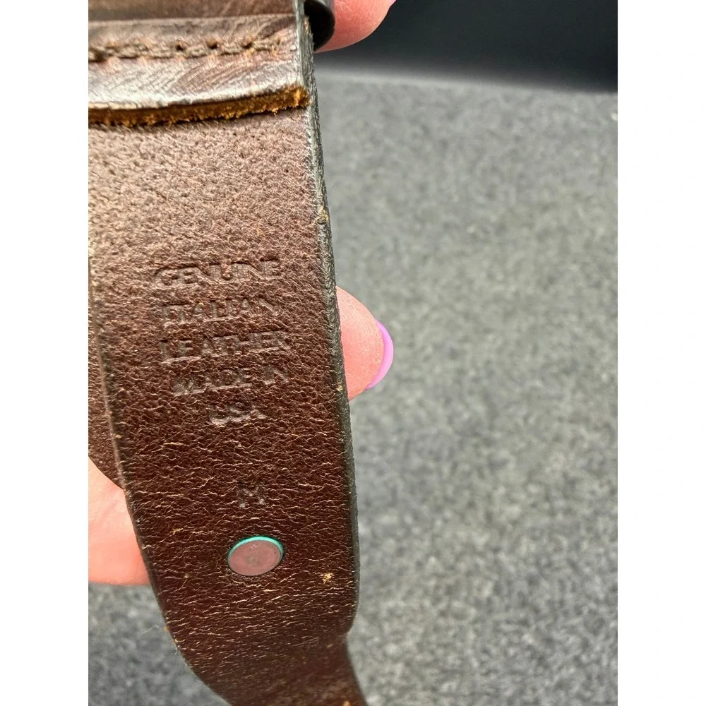 Kids Brown Genuine Italian Leather Western Heart Stud Belt Size M Made in USA